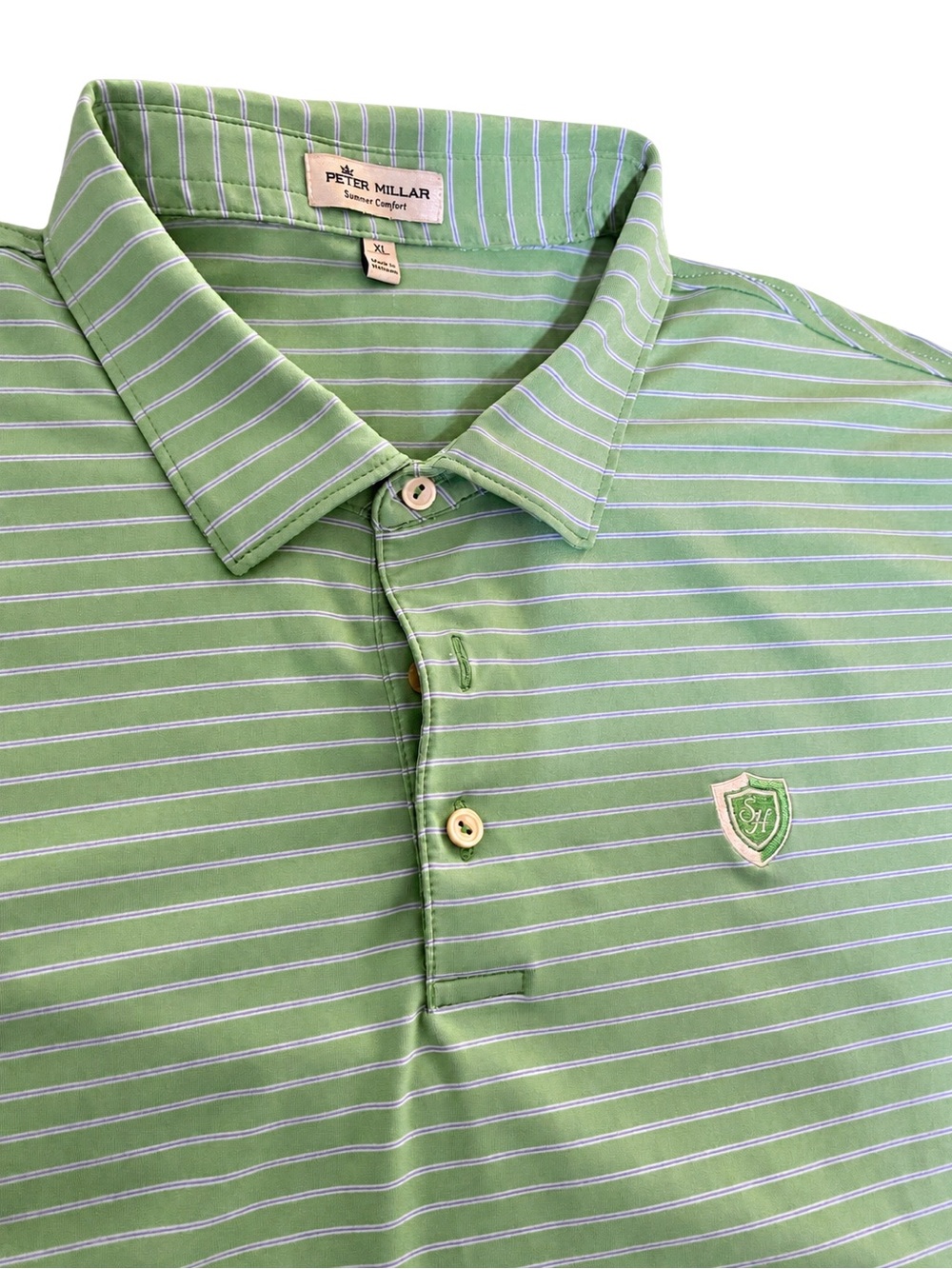 Peter Millar Green Striped Performance Polo